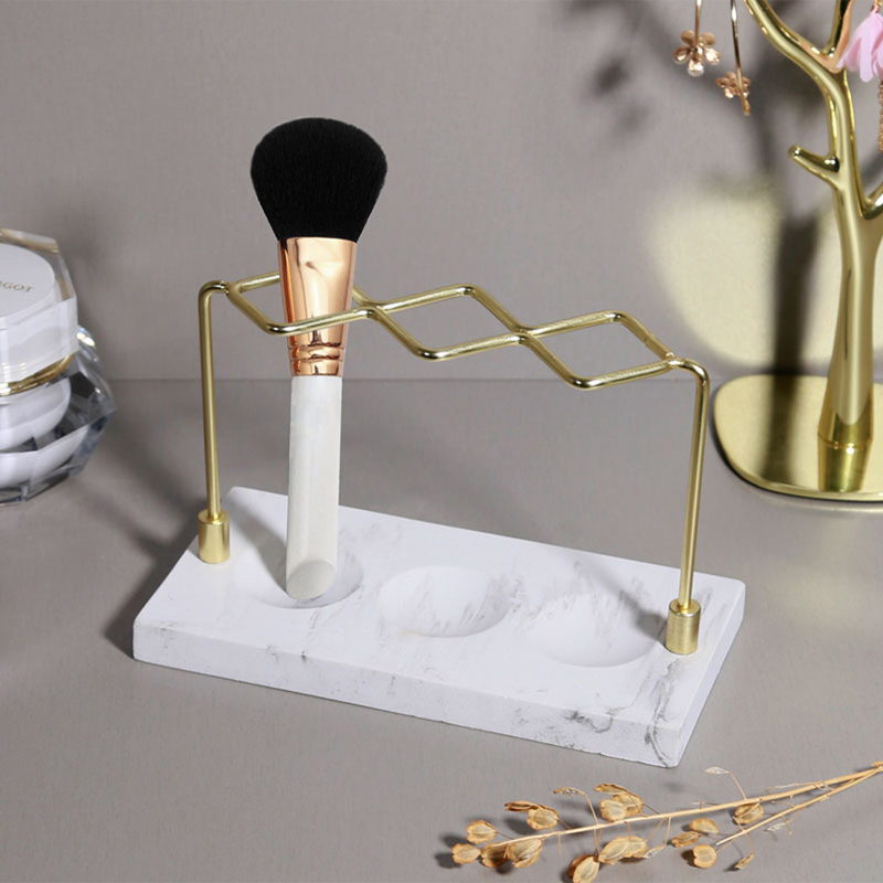 Multi-Slots Openwork Design Toothbrush Rack Stainless Steel Bracket Bathroom Holder Stand Accessory Resin Marble Base for Storage and Organizer
