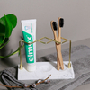 Multi-Slots Openwork Design Toothbrush Rack Stainless Steel Bracket Bathroom Holder Stand Accessory Resin Marble Base for Storage and Organizer
