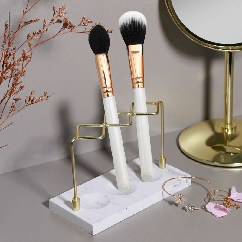 Multi-Slots Openwork Design Toothbrush Rack Stainless Steel Bracket Bathroom Holder Stand Accessory Resin Marble Base for Storage and Organizer
