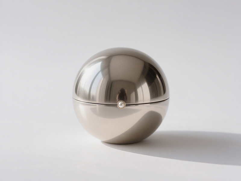Spherical silver box, mirror polished, with a pearl-shaped small handle in the center, simple and elegant.