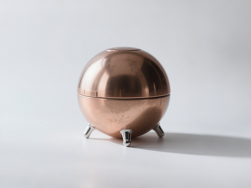 Spherical vintage copper box, retro aged surface texture, with three small silver feet at the bottom, delicate and retro.